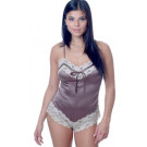 Vx Intimates 1089 Matte Satin Teddy With Lace Trims & Contrasting Ribbon Lingerie 
