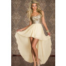 Strapless Short Front Long Back Cocktail Dresses Gold Sequined Lace Top Robe 6605