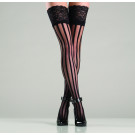 Wide Lace Top Vertically Striped Thigh High Stockings BW749