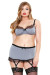 Eyelash Lace Trim Bra Set Matching Gartered Skirt G-String Set Curve P168 