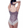 Vx Intimates 1089 Matte Satin Teddy With Lace Trims & Contrasting Ribbon Lingerie 