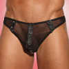 Studded Leather Mesh Thong 24-209