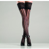 Wide Lace Top Vertically Striped Thigh High Stockings BW749