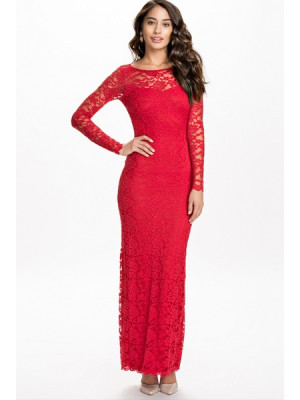 Sexy Women’s Long Sleeve Red Lace Maxi Backless Party Dress 9262 Lingerie 