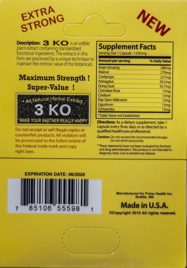 3 KO Solo XT Super Strong Male Libido Enhancer Pill1200 mg
