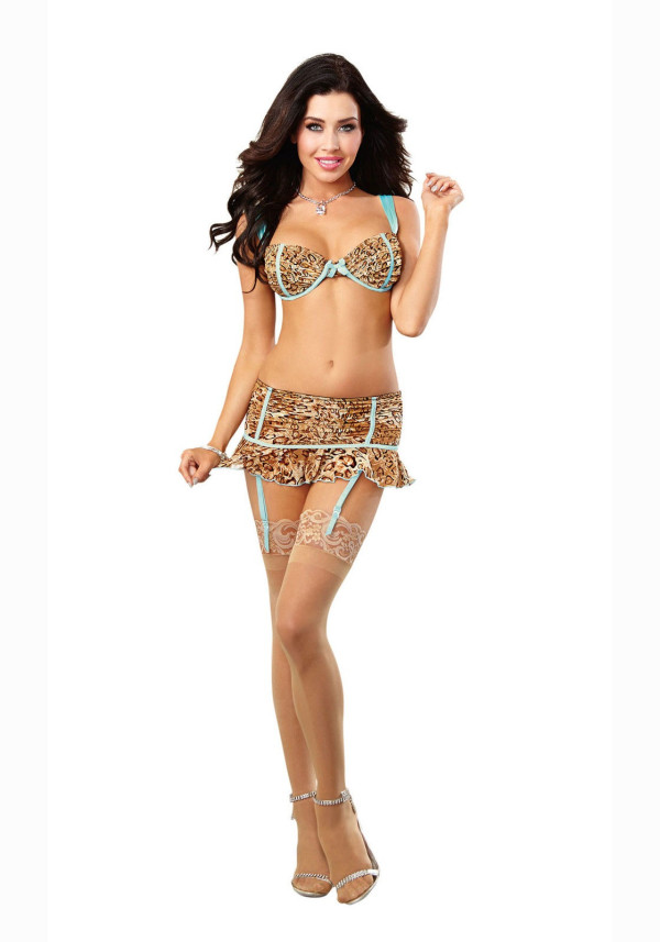 Dreamgirl 9702 Women's Sexy Exotic Leopard Bra & Flirty Garter Skirt