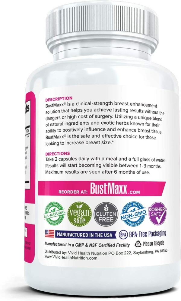 BustMaxx Women Natural Breast Enlargement Augmentation Pill 60ct Back