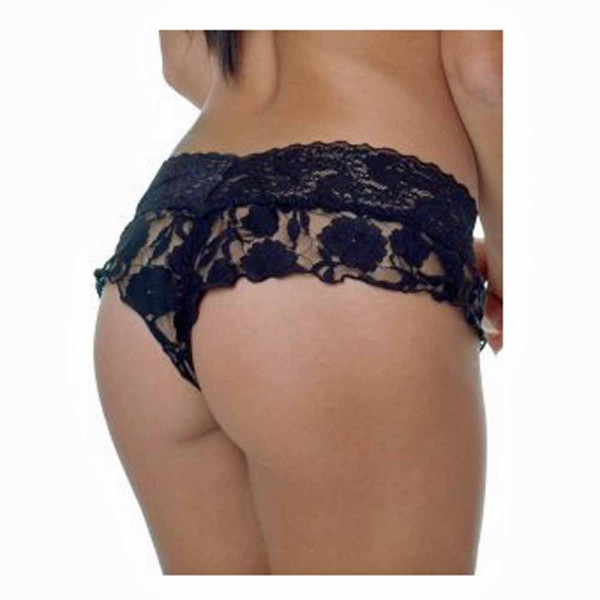 Stretch Lace Open Crotch Hipster Thong With Banded Lace Vx Intimate Lingerie 8087