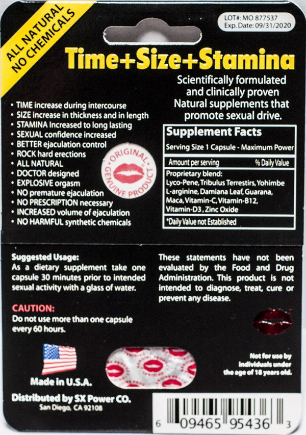 LipsTenZen 2250mg/pwr Triple Maximum Genuine Natural Enahncement for Men 1 Pill