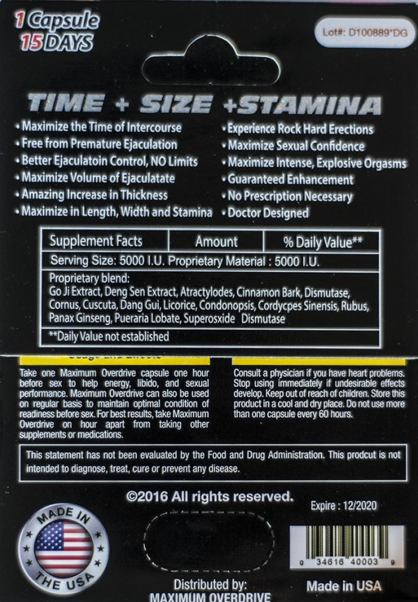 Maximum Overdrive Turbo 5000 Male Sexual Enhancer Pill