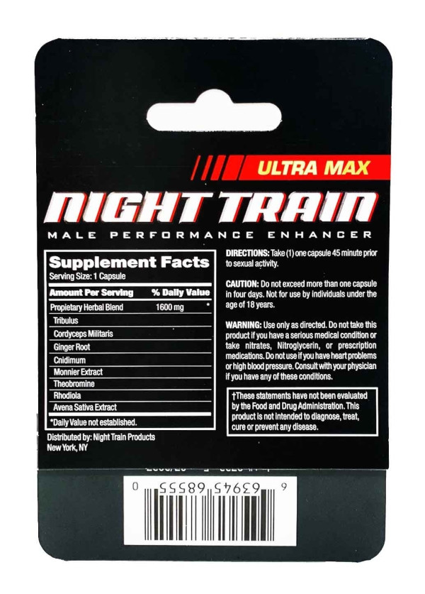 Male Enhancement Red Pill Night Train Ultra Max 1600mg back