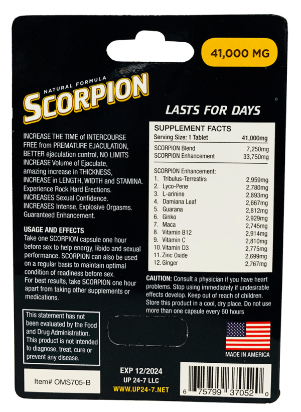 Scorpion 41000mg Natural Formula Male Enhancement Blue Pill Back