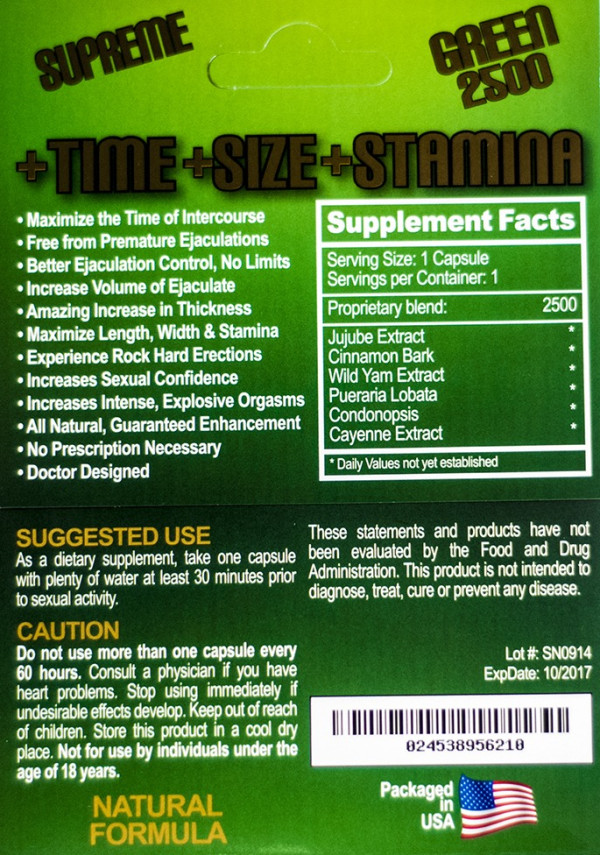 Supreme Green 2500 Super Natural Male Sexual Performance Enhancement Pill