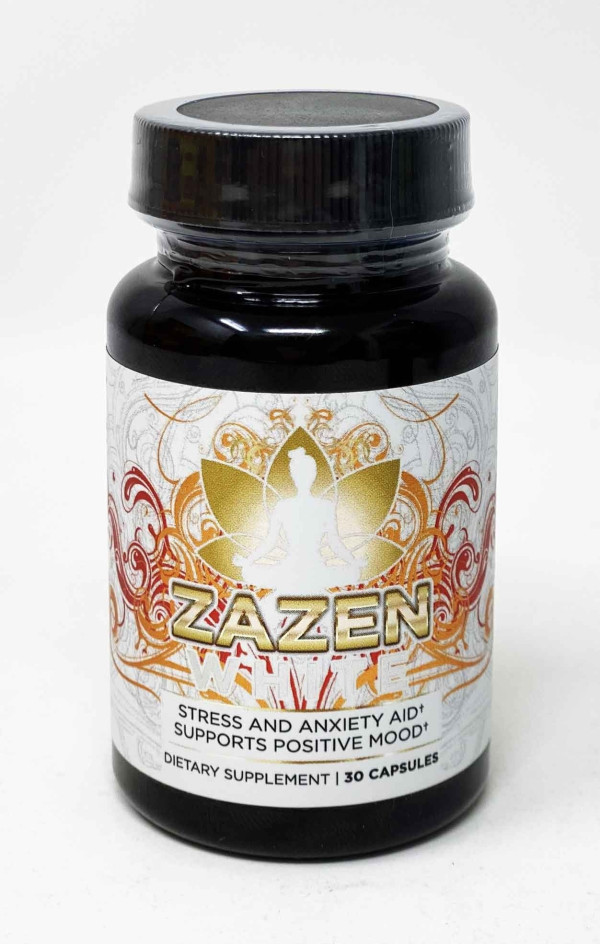 30 Pills Bottle Zazen White Stress and Anxiety Aid front