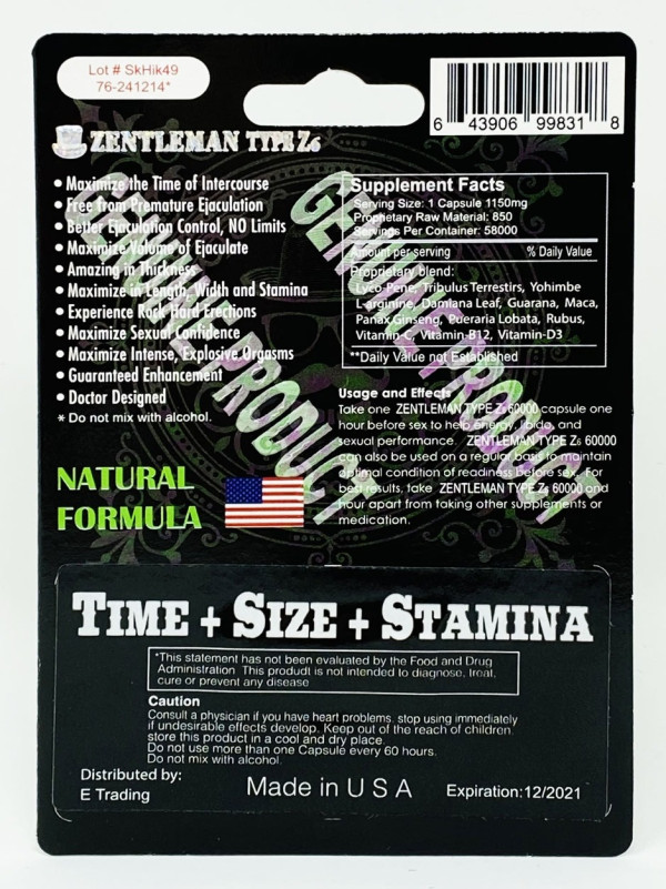 ZentleMan 6000 Genuine Male Sexual Enhancer 1 Pill