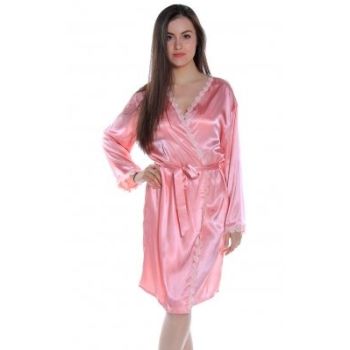 Style 3021 Charmeuse short robe with laces