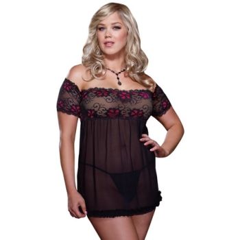 Dreamgirl 7990X Black Diva Off The Shoulder Babydoll
