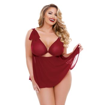 Ruby Shoulder Tie Babydoll Keyhole Front Matching Panty Curve P225