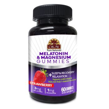 OKAY Melatonin Magnesium Gummies 60 Count Strawberry Sleep Support bottle