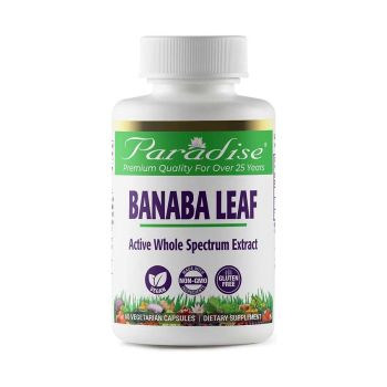 Paradise Herbs Banaba Leaf Extract 250mg, 60 vegetarian capsules bottle front view.