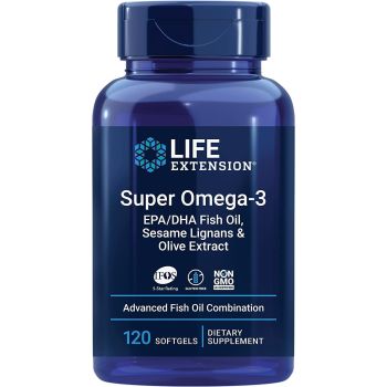 Super Omega-3 EPA/DHA Fish Oil Sesame Olive Extract 120 Life Extension bottle