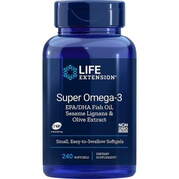 Super Omega-3 EPA/DHA 240 Easy-to-Swallow Softgels Life Extension bottle