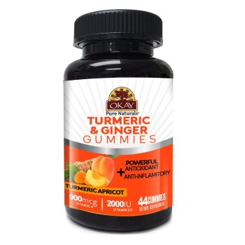 OKAY Turmeric Ginger Gummies 44 Count Turmeric Apricot 