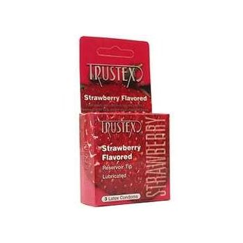 Strawberry Flavored 3 Lubricated Latex Condoms Trustex