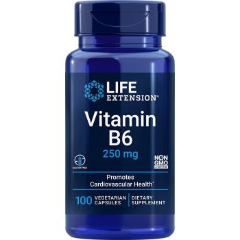 Vitamin B6 250mg 100 Gluten Free Vegetarian Caps Life Extension bottle