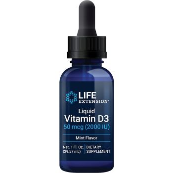 Liquid Vitamin D3 50mcg 2000 IU 29.57ml Mint Flavored Life Extension bottle
