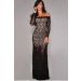 Formal Party Dresses Black Long Sleeve Lace Gown Nude Illusion Off-Shoulder 