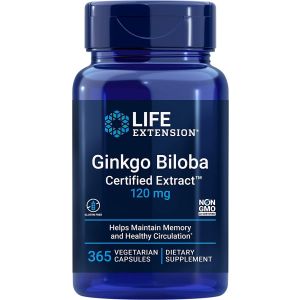 Ginkgo Biloba Certified Extract 365 Veggie Caps 120mg Life Extension bottle
