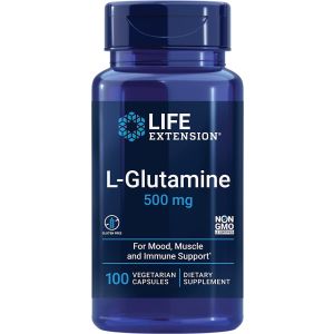 L Glutamine 500mg Immune Support 100 Vegetarian Caps Life Extension bottle