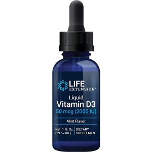 Liquid Vitamin D3 50mcg 2000 IU 29.57ml Mint Flavored Life Extension bottle