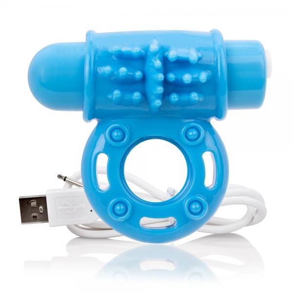 Charged OWow rechargeable vibrating cock ring in blue by ScreamingO