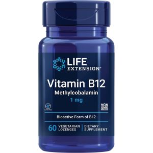 Vitamin B12 Methylcobalamin 1mg 60 Vegetarian Lozenges Life Extension bottle