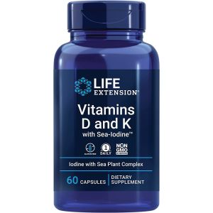 Arterial Health Vitamins D and K Sea Iodine 60 Caps Life Extension bottle