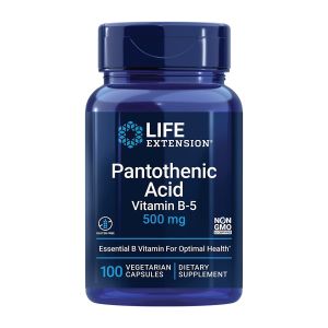 Pantothenic Acid Vitamin B5 500mg 100 Vegetarian Caps Life Extension bottle
