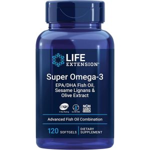 Super Omega-3 EPA/DHA Fish Oil Sesame Olive Extract 120 Life Extension bottle